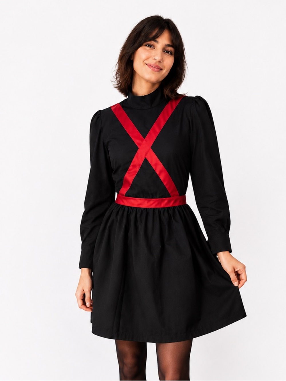 L’École des Femmes Black Red Velvet X Strap Dress Size 8